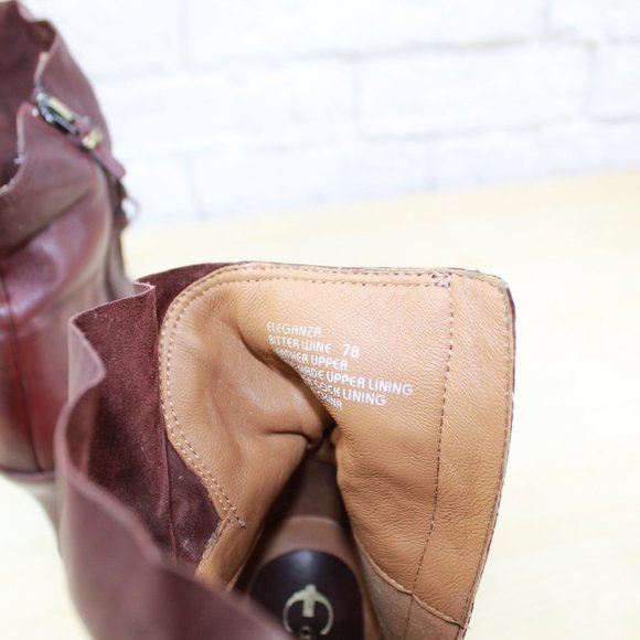 Earthies Eleganza Red Leather Pleated Laced Side Zip High Heeled Ankle Boots 7 B - Picture 7 of 9